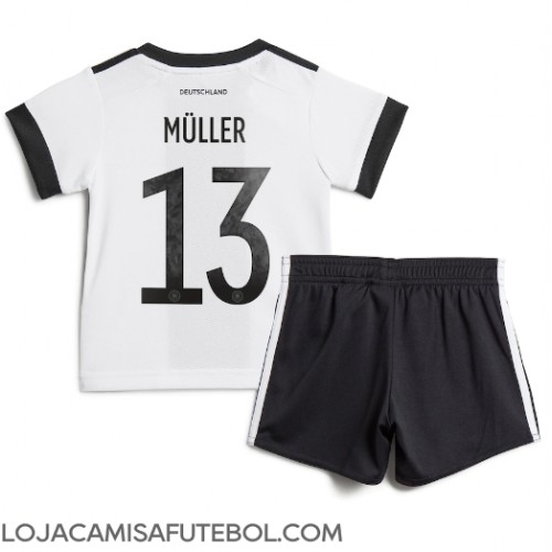 Camisa de Futebol Alemanha Thomas Muller #13 Equipamento Principal Infantil Mundo 2022 Manga Curta (+ Calças curtas)